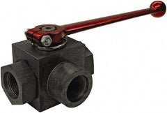 HYDAC - 1/4" Pipe, Full Port, Carbon Steel Full Port Ball Valve - Three Way, SAE Ends, Straight Handle, 7,250 WOG - Caliber Tooling