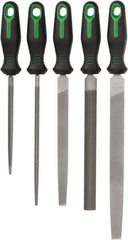 Nicholson - 5 Piece American Pattern File Set - 10", 8", 6" Long, Bastard Coarseness, Ergonomic Handle, Set Includes Round, Half Round, Mill, Slim Taper, Flat - Caliber Tooling