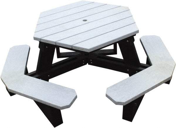 Vestil - 69-1/2" Long x 69-1/2" Wide x 30-1/4" High Stationary Hexagon Picnic Table - Gray, Recycled Plastic - Caliber Tooling