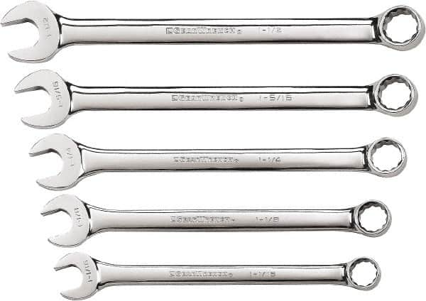 GearWrench - 5 Piece, 1-1/16" to 1-1/2", 12 Point Combination Wrench Set - Inch Measurement Standard, Chrome Finish - Caliber Tooling