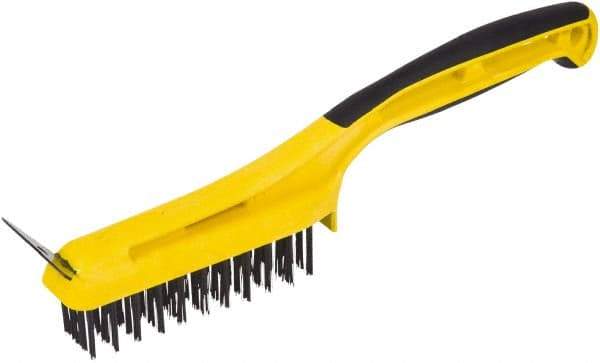 Hyde Tools - Steel Surface Preparation Wire Brush & Scraper - 3" Bristle Length, 4" Wide, Plastic Overmold Handle - Caliber Tooling