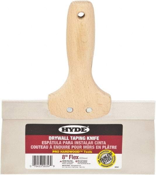 Hyde Tools - 8" Wide Flexible Blade Stainless Steel Joint Knife - Flexible, Hardwood Handle - Caliber Tooling