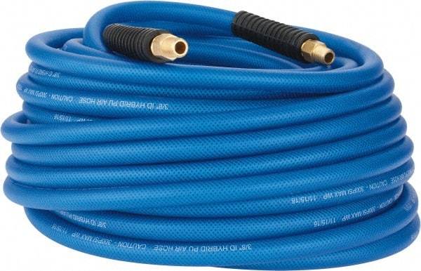 PRO-SOURCE - 3/8" ID x 0.6102" OD 100' Long Multipurpose Air Hose - MNPT(Swivel) x MNPT(Swivel) Ends, 300 Working psi, -40 to 176°F, 1/4" Fitting, Transparent Blue - Caliber Tooling