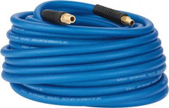 PRO-SOURCE - 3/8" ID x 0.6102" OD 100' Long Multipurpose Air Hose - MNPT(Swivel) x MNPT(Swivel) Ends, 300 Working psi, -40 to 176°F, 1/4" Fitting, Transparent Blue - Caliber Tooling