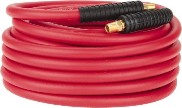 PRO-SOURCE - 3/8" ID x 0.6496" OD 50' Long Multipurpose Air Hose - MNPT x MNPT Ends, 300 Working psi, -40 to 180°F, 1/4" Fitting, Red - Caliber Tooling