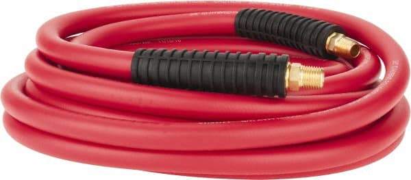 PRO-SOURCE - 3/8" ID x 0.6496" OD 25' Long Multipurpose Air Hose - MNPT x MNPT Ends, 300 Working psi, -40 to 180°F, 1/4" Fitting, Red - Caliber Tooling