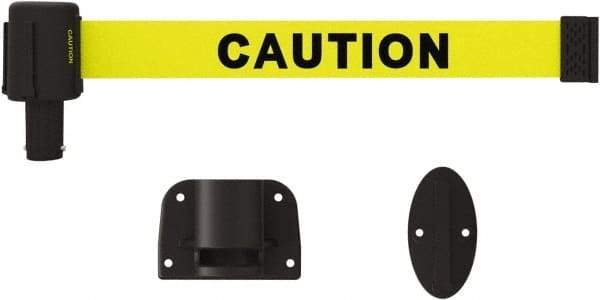 Banner Stakes - 15' Long x 2-1/2" Wide Nylon/Polyester Wall-Mounted Indoor Barrier - Black on Yellow - Caliber Tooling