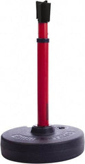 Banner Stakes - 22 to 42" High, 2-3/8" Pole Diam, Barrier Post Base, Stanchion & Receiver Head - 9" Base Diam, Round Nylon Base, Red Plastic Post, 15' x 2-1/2" Tape, For Outdoor Use - Caliber Tooling