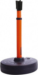 Banner Stakes - 22 to 42" High, 2-3/8" Pole Diam, Barrier Post Base, Stanchion & Receiver Head - 9" Base Diam, Round Nylon Base, Orange Plastic Post, 15' x 2-1/2" Tape, For Outdoor Use - Caliber Tooling