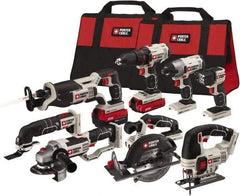 Porter-Cable - 20 Volt Cordless Tool Combination Kit - Includes 1/2" Drill/Driver, 1/4" Impact Driver, 6-1/2" Circular Saw, Reciprocating Tiger Saw, Jig Saw, Oscillating Multi-Tool, Cut-Off Tool/Grinder & Flashlight, Lithium-Ion Battery Included - Caliber Tooling