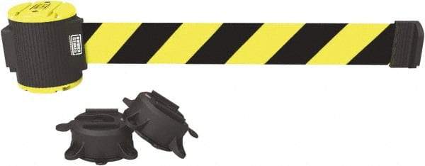 Banner Stakes - 30' Long x 2-1/2" Wide Nylon/Polyester Magnetic Wall Mount Barrier - Black on Yellow - Caliber Tooling