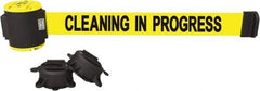 Banner Stakes - 30' Long x 2-1/2" Wide Nylon/Polyester Magnetic Wall Mount Barrier - Black on Yellow - Caliber Tooling