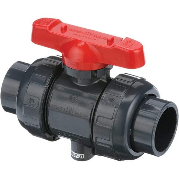 Asahi/America - 2-1/2" Pipe, Full Port, PVC True Union Design Ball Valve - 1 Piece, Socket Ends, Tee Handle - Caliber Tooling