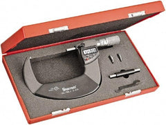 Starrett - 3 to 4" Range, Standard Throat IP67 Electronic Outside Micrometer - Friction Thimble, Carbide Face, CR2032 Battery - Caliber Tooling