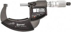 Starrett - Standard Throat IP67 Electronic Outside Micrometer - Ratchet Stop Thimble, Carbide Face, CR2032 Battery - Caliber Tooling