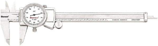 Starrett - 0" to 6" Range, 0.001" Graduation, 0.1" per Revolution, Dial Caliper - White Face, 1.5" Jaw Length, Accurate to 0.001" - Caliber Tooling