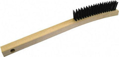 Gordon Brush - 3 Rows x 19 Columns Steel Scratch Brush - 5-3/4" Brush Length, 13-3/4" OAL, 1/8 Trim Length, Wood Curved Handle - Caliber Tooling