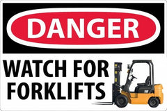 NMC - "Danger - Watch For Forklifts", 24" Long x 36" Wide, Sportwalk Safety Sign - Rectangle, 0.005" Thick, Use for Workplace/Safety - Caliber Tooling