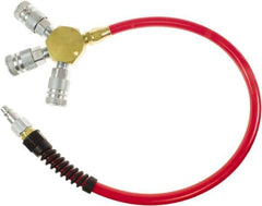 PRO-SOURCE - 3/8" ID 4' Long Lead-In Whip Hose - Manifold with (3) Industrial Couplers Ends, 200 Working psi, 165°, 3/8" Fitting, Transparent Red - Caliber Tooling