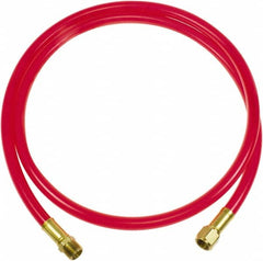 PRO-SOURCE - 3/8" ID 3' Long Lead-In Whip Hose - FNPT x MNPT Swivel Ends, 200 Working psi, 165°, 3/8" Fitting, Transparent Red - Caliber Tooling