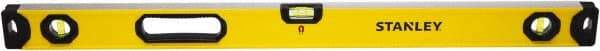 Stanley - Magnetic 48" Long 3 Vial Box Beam Level - Aluminum, Yellow, 1 Level & 2 Plumb Vials - Caliber Tooling