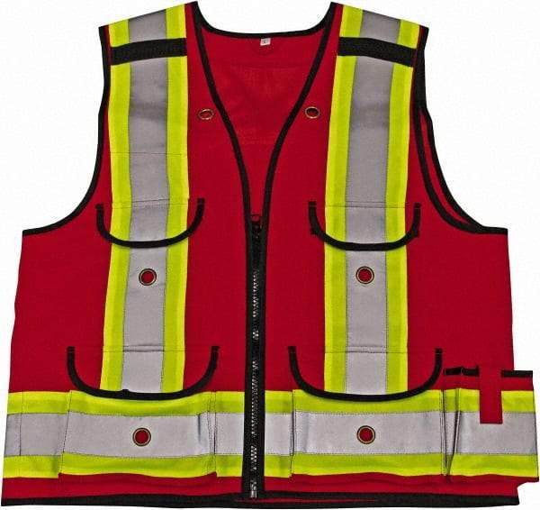 Viking - Size L High Visibility Red Solid Surveyor's Vest - 43" Chest, CSA Z96-09 Class 1, Level 2, Zipper Closure, 8 Pockets, Nylon - Caliber Tooling