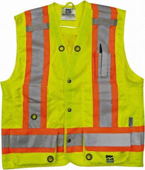 Viking - Size XL High Visibility Lime Solid Surveyor's Vest - 47" Chest, CSA Z96-09 Class 2, Level 2, ANSI 107-2010 Class 2, Level 2, Snaps Closure, 8 Pockets, Polyester - Caliber Tooling