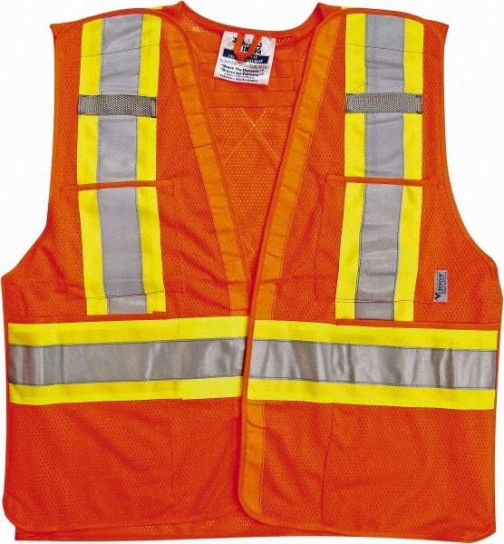 Viking - Size S/M High Visibility Orange Mesh Breakaway Vest - 37 to 40" Chest, ANSI 107-2010 Class 2, Level 2, Hook & Loop Closure, 4 Pockets, Polyester - Caliber Tooling