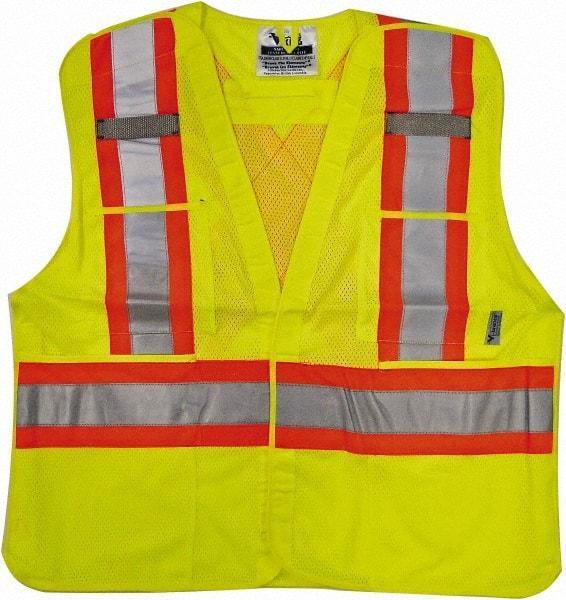 Viking - Size 4X/5XL High Visibility Lime Mesh Breakaway Vest - 58 to 60" Chest, ANSI 107-2010 Class 2, Level 2, Hook & Loop Closure, 4 Pockets, Polyester - Caliber Tooling