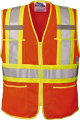 Viking - Size M High Visibility Orange Mesh Public Safety Vest - 40" Chest, ANSI 107-2010 Class 2, Level 2, Zipper Closure, 4 Pockets, Polyester - Caliber Tooling