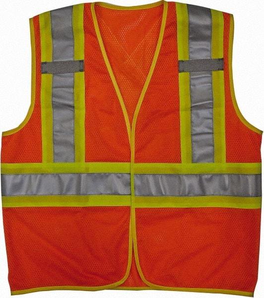 Viking - Size 4X/5XL High Visibility Orange Mesh Public Safety Vest - 58 to 60" Chest, ANSI 107-2010 Class 2, Level 2, Hook & Loop Closure, Polyester - Caliber Tooling