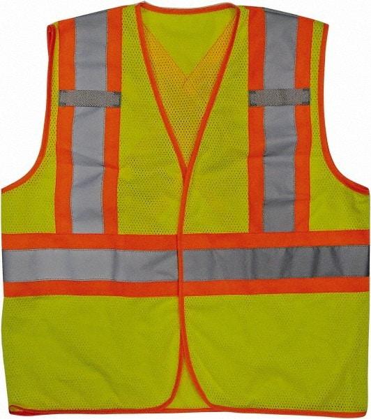 Viking - Size L/XL High Visibility Lime Mesh Public Safety Vest - 43 to 47" Chest, ANSI 107-2010 Class 2, Level 2, Hook & Loop Closure, Polyester - Caliber Tooling