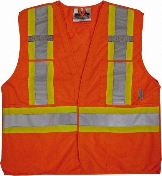 Viking - Size 4X/5XL High Visibility Orange Solid Breakaway Vest - 58 to 60" Chest, Hook & Loop Closure, 4 Pockets, Polyester - Caliber Tooling