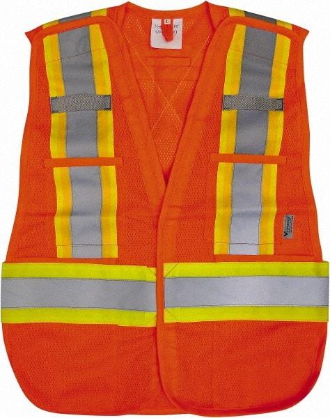 Viking - Size 5XL High Visibility Orange Mesh Public Safety Vest - 60" Chest, Zipper Closure, 4 Pockets, Polyester - Caliber Tooling