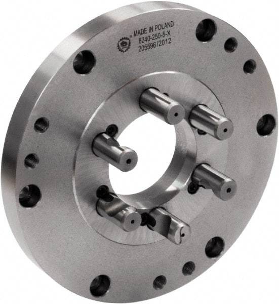 Bison - Adapter Back Plate for 16" Diam Self Centering Lathe Chucks - D1-8 Mount, 5.3583" Through Hole Diam, 15.748" OD, 0.1772" Flange Height, Cast Iron - Caliber Tooling