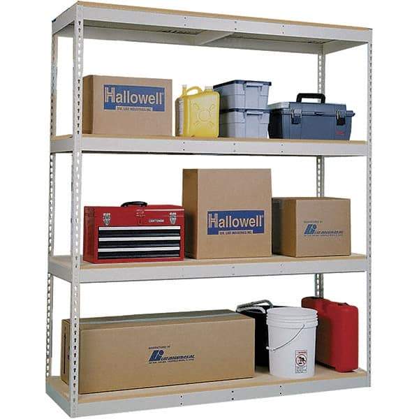 Hallowell - 4 Shelf Starter Open Steel Shelving - 500 Lb Capacity, 72" Wide x 84" High x 24" Deep, Tan - Caliber Tooling