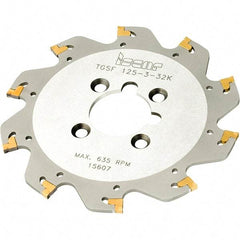 Iscar - Arbor Hole Connection, 0.157" Cutting Width, 1.04" Depth of Cut, 3-15/16" Cutter Diam, 1" Hole Diam, 8 Tooth Indexable Slotting Cutter - TGSF Toolholder, TAG Insert, Right Hand Cutting Direction - Caliber Tooling