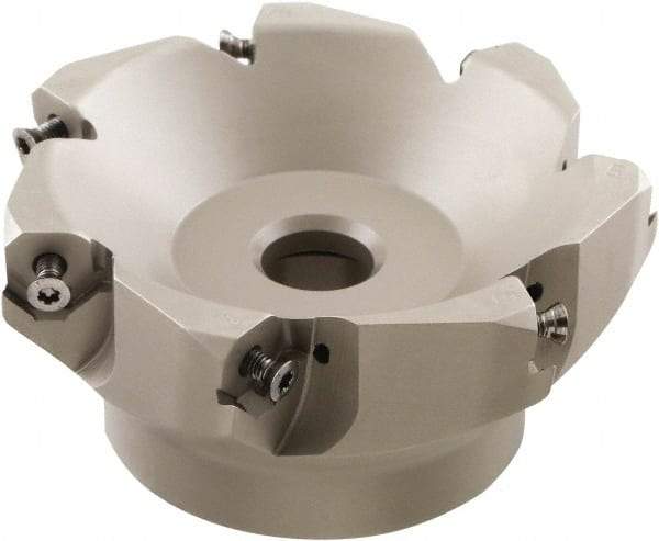 Iscar - 109.4mm Cut Diam, 32mm Arbor Hole, 4.6mm Max Depth of Cut, 50° Indexable Chamfer & Angle Face Mill - 7 Inserts, IQ845 SYHU 07.. Insert, Right Hand Cut, Through Coolant, Series DoveIQMill - Caliber Tooling