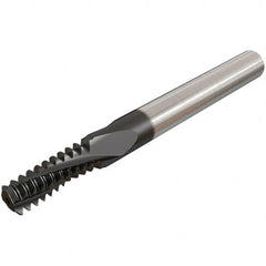 Iscar - 5/16-24 UNF, 0.2598" Cutting Diam, 3 Flute, Solid Carbide Helical Flute Thread Mill - Internal Thread, 9/16" LOC, 64mm OAL, 8mm Shank Diam - Caliber Tooling