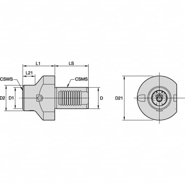 Kennametal - Left Hand Cut, KM40 Modular Connection, Adapter/Mount Lathe Modular Clamping Unit - 40mm Square Shank Diam, Through Coolant, Series RCML-VDI Axial Large Body Diameter - Exact Industrial Supply