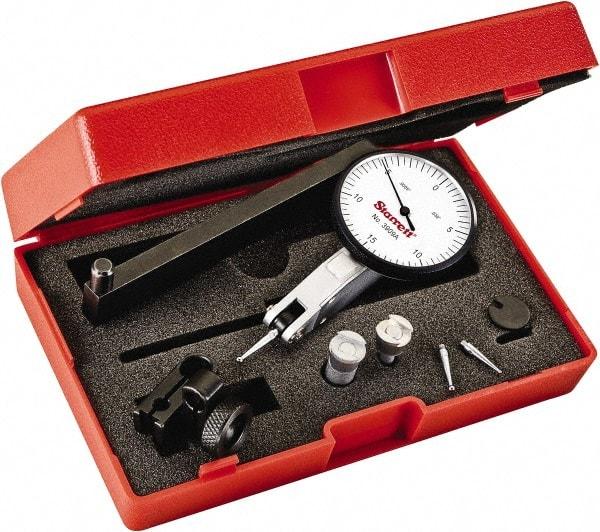 Starrett - 0.03 Inch Range, 0.0005 Inch Dial Graduation, Horizontal Dial Test Indicator - 1-9/16 Inch White Dial, 0-15-0 Dial Reading - Caliber Tooling