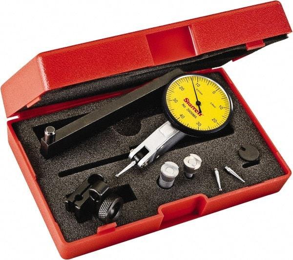 Starrett - 0.8 mm Range, 0.01 mm Dial Graduation, Horizontal Dial Test Indicator - 1-9/16 Inch Yellow Dial, 0-40-0 Dial Reading - Caliber Tooling