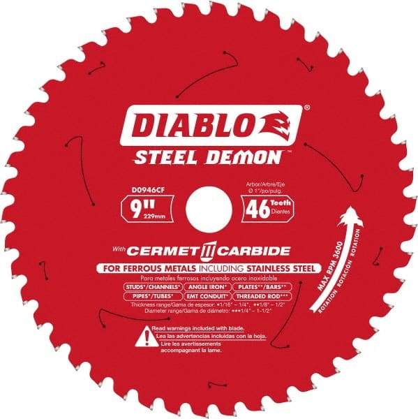 Freud - 9" Blade Diam, 46 Teeth, Carbide-Tipped Cold Saw Blade - 1" Arbor Hole Diam, 1/16" Blade Thickness - Caliber Tooling