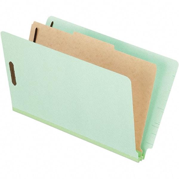 Pendaflex - 8-1/2 x 14", Legal, Pale Green, Classification Folders with End Tab Fastener - 25 Point Stock, End Tab Cut Location - Caliber Tooling