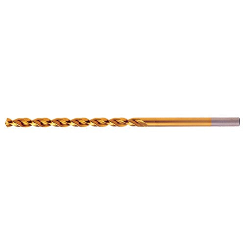 9.50mm RHS / RHC HSS-CO 8% (M42) 135 Degree Split Point Q-Cobalt Wide Land Parabolic Taper Length Drill - TiN - Exact Industrial Supply