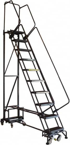 Ballymore - 100" 10 Step Ladder - Rolling Safety Ladder, 450 Lb Capacity, 100" Platform Height, 26" Base Width x 69" Base Depth, Abrasive Mat Tread - Caliber Tooling