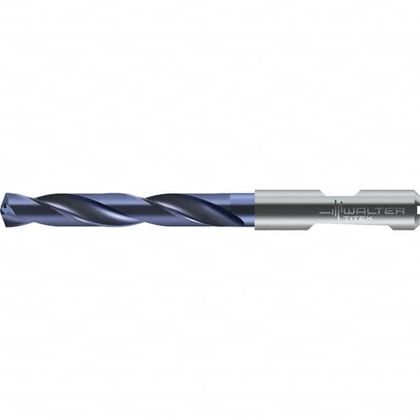 Walter-Titex - 12.5mm 140° Solid Carbide Jobber Drill - TiAlN Finish, Right Hand Cut, Spiral Flute, Round with Flats Shank, 124mm OAL - Caliber Tooling