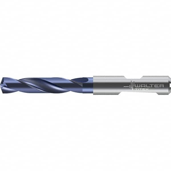 Walter-Titex - 5.1mm 140° Solid Carbide Screw Machine Drill Bit - Right Hand Cut, 28mm Flute Length, 66mm OAL, Straight Shank with Weldon Flat, Through Coolant - Caliber Tooling