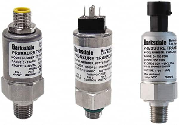 Barksdale - 150 Max psi, ±0.5% Accuracy, 7/16-20 UNF-2A (Male) Connection Pressure Transducer - 4 to 20mA Output Signal, M12 Hirschman Connector Wetted Parts, 7/16" Thread, -40 to 185°F, 28 Volts - Caliber Tooling