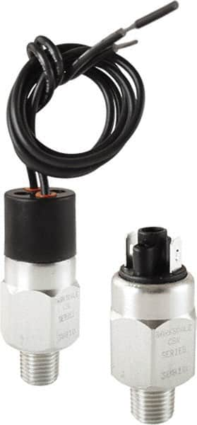 Barksdale - 1000 to 3,000 psi Adjustable Range, 9,000 Max psi, Compact Pressure Switch - 1/4 NPT Male, 18in Free Leads, SPST/ NO Contact, Brass Wetted Parts, 4% Repeatability - Caliber Tooling